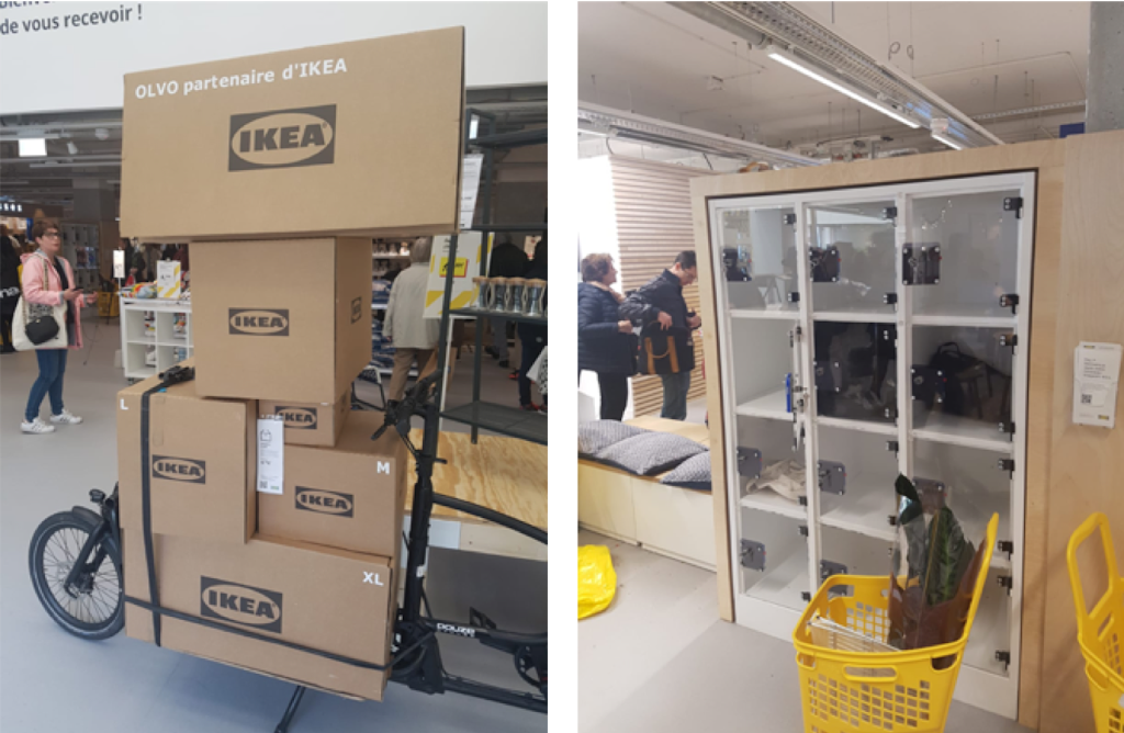 vélos OLVO, le partenaire de livraison de colis IKEA à Paris Madeleine et casiers de stockage
